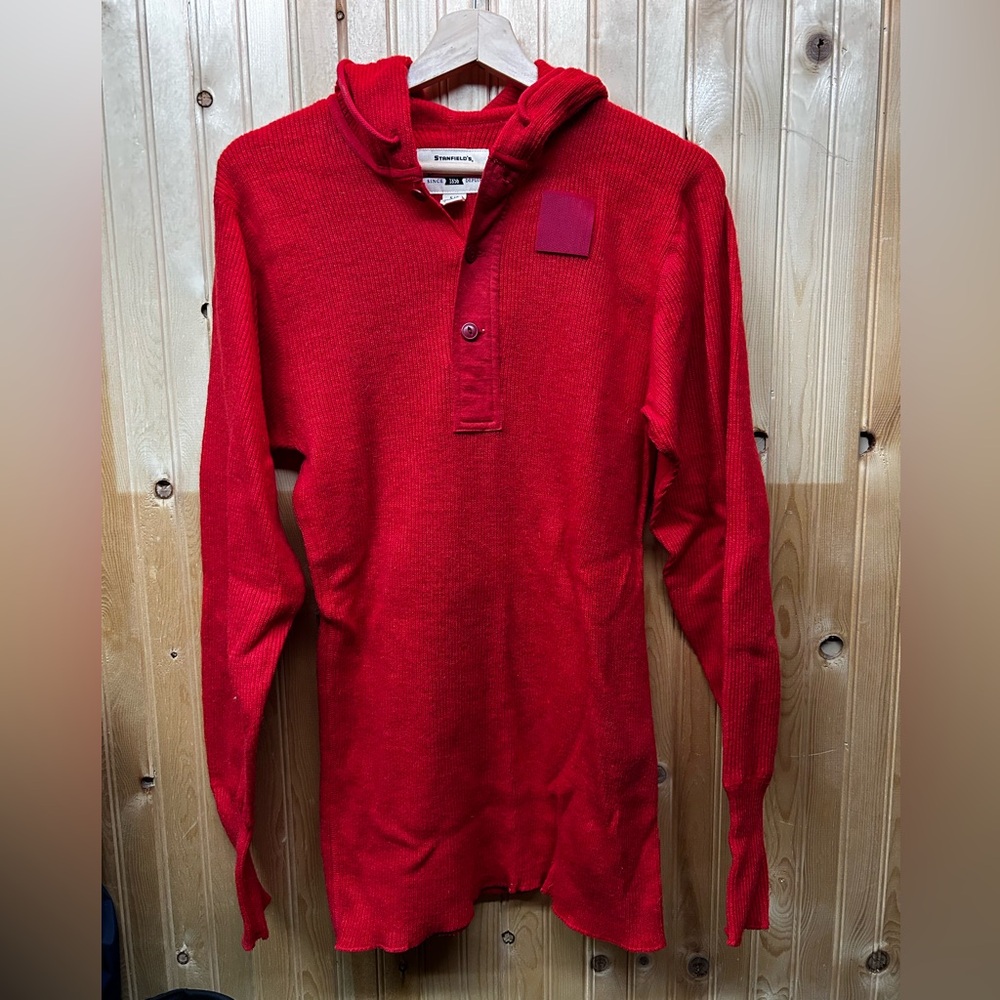 Stanfield’s heavyweight wool Henley with hood